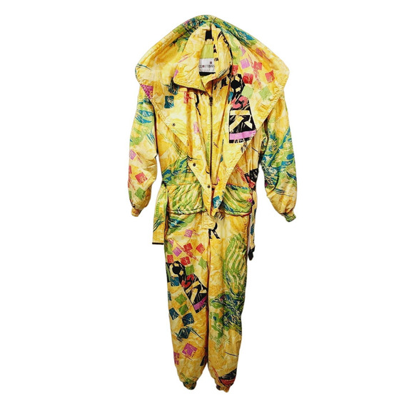 Vintage Cerruti 1881 Sport Salopettes Ski Bib Snowsuit Yellow 90s Graphic EUR 42